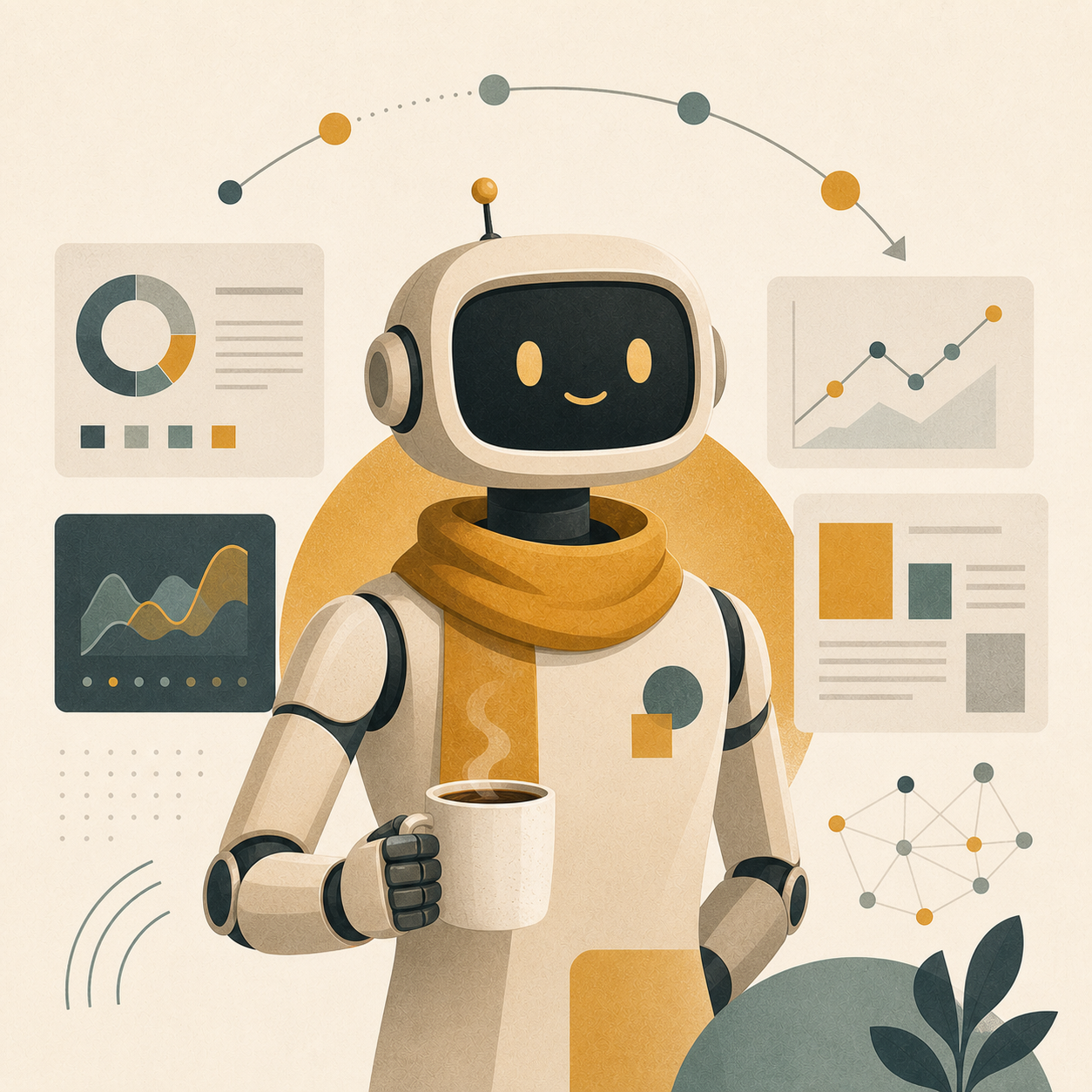 Friendly abstract AI robot for this year's review